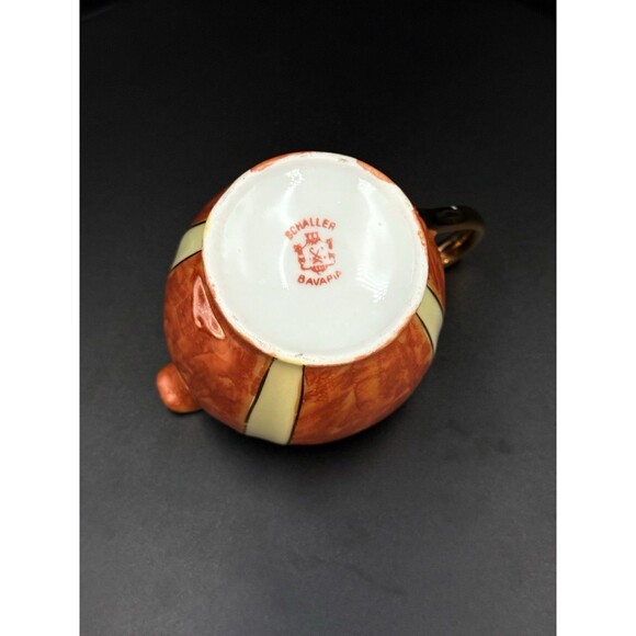 Vintage Oscar Schaller & Co. Orange Lusterware Creamer With Yellow Stripe Detail - Picture 6 of 6